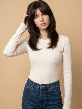 Wilfred Cream Ribbed Long-Sleeve Crewneck Top